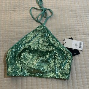 Green sequin crop